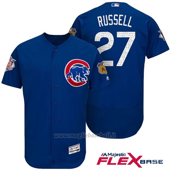 Maglia Baseball Uomo Chicago Cubs 27 Addison Russell Chicago Cubs 2017 Allenamento Primaverile Flex Base Giocatore